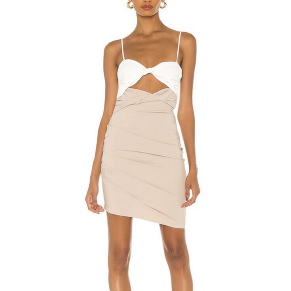 The Bar Bo Dress White Tan Cut Out Mini Party Cocktail - Picture 2 of 7